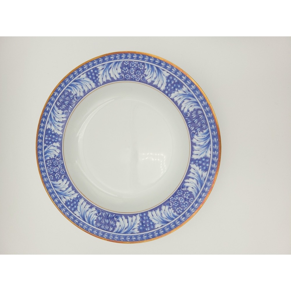 Set Of 4 Block China Spal Obidos Blue Floral Gold Trim Shallow Soup Bowls - Picture 6 of 9